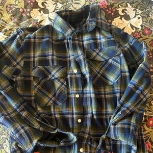Banana Republic Men's Green and Blue Checkered Shirt